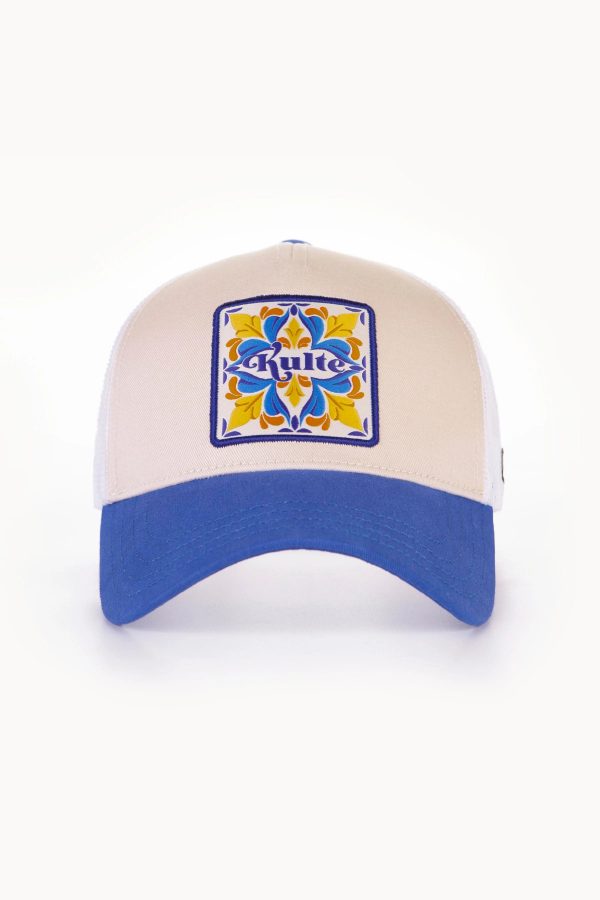 KULTE Cap Motif Méditerranée Beige Bleu