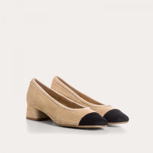 REQIN'S Kana Cuir Velours Perforé Beige Noir