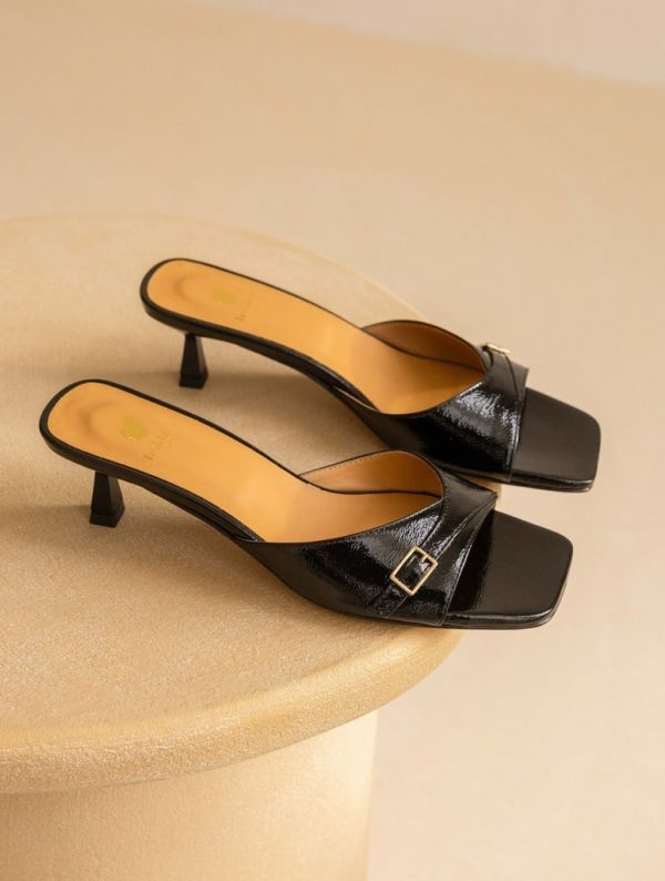 BOBBIES June Cuir Vernis Froissé Noir Vinyl